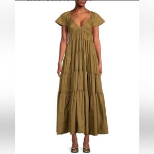 NWT Staud Green Corsica Plunging Tiered Maxi Dress Size XS Saks Off